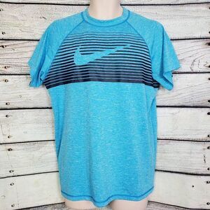 Nike Dri-Fit Men’s L Blue Black Stripe Training Tee Athletic Shirt